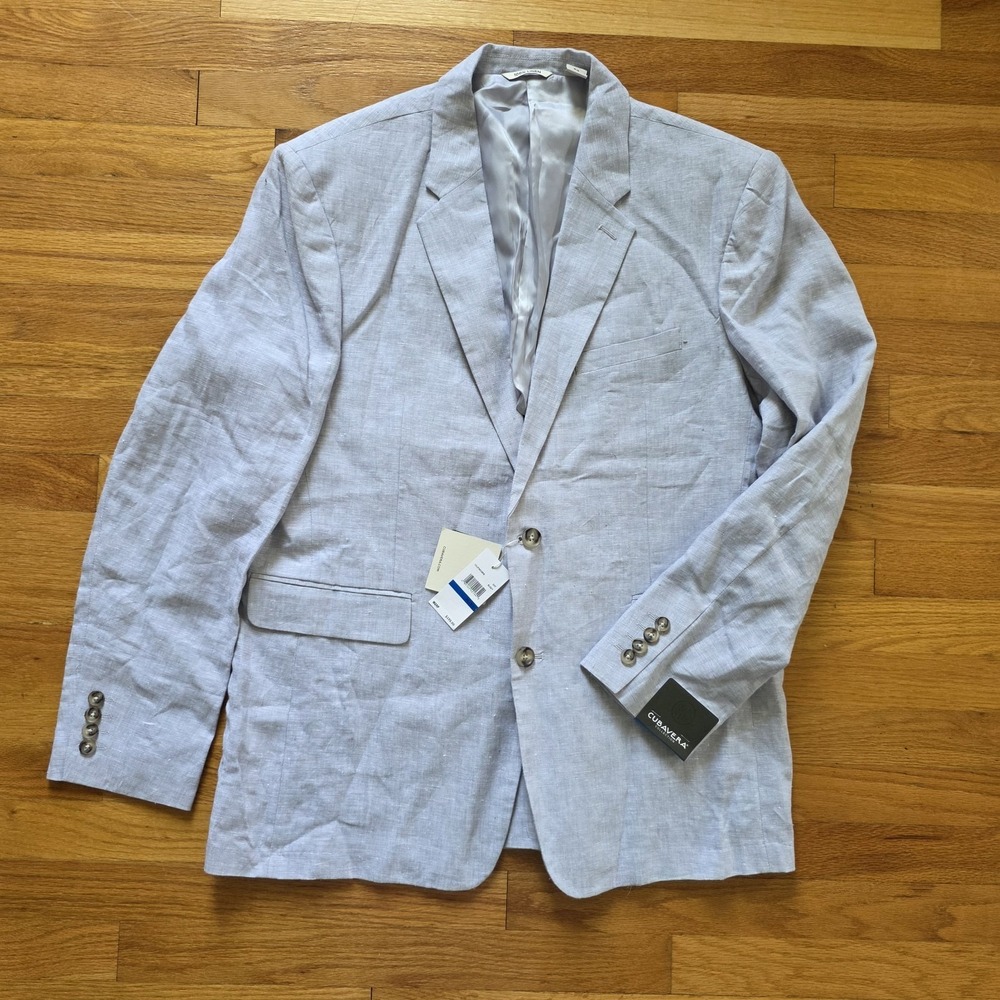 Cubavera Blazer Mens XL 100% Linen Gray Blue 2 Button Sports Coat Resortwear